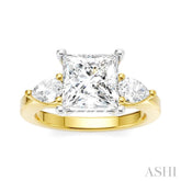 1/2 Ctw Tri-Mount Princess Shape Center Pear and Round Cut Diamond Semi-Mount Engagement Ring in 14K Yellow and White Gold